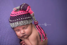 Load image into Gallery viewer, Gray, Plum, Hot Pink Tassel Hat
