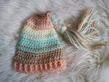Load image into Gallery viewer, Mint, Peach, Bone and Ivory Tassel Hat
