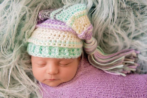 Lavender, Ivory, Mint and Gray Tassel Hat