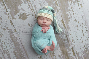Ivory, Gray and Mint Tassel Hat