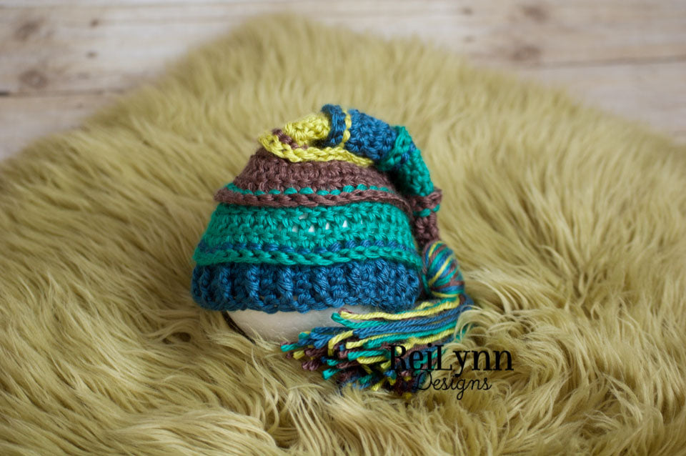 Taupe, Teal, Ocean and Chartreuse Tassel Hat