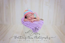 Load image into Gallery viewer, Lavender, Aqua, Coral and Yellow Tassel Hat
