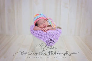 Lavender, Aqua, Coral and Yellow Tassel Hat