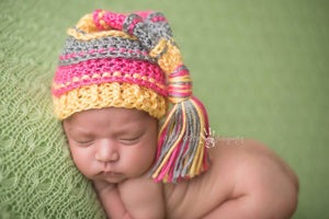 Yellow, Gray and Hot Pink Tassel Hat