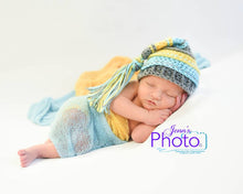 Load image into Gallery viewer, Gray, Yellow, Aqua Tassel Hat
