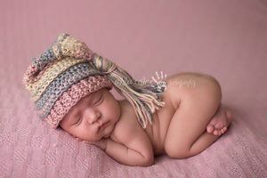 Dark Blush, Bone and Gray Tassel Hat