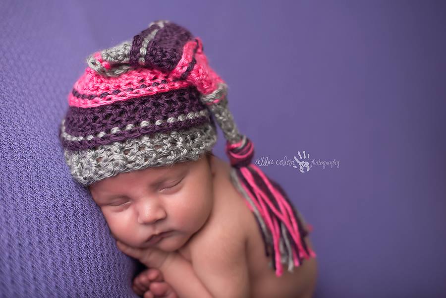 Gray, Plum, Hot Pink Tassel Hat