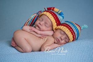 Aqua, Red, Yellow and Blue Tassel Hat