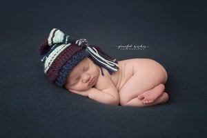 Navy, Mint and Plum Tassel Hat