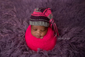 Gray, Plum, Hot Pink Tassel Hat