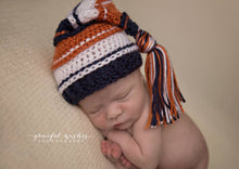 Load image into Gallery viewer, Navy, Pumpkin and White Tassel Hat
