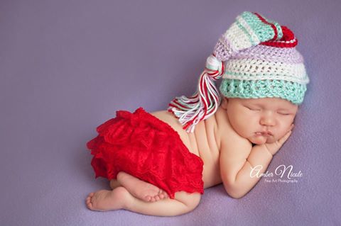 Lavender, White, Aqua and Red Tassel Hat