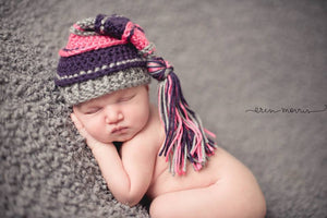 Gray, Plum, Hot Pink Tassel Hat