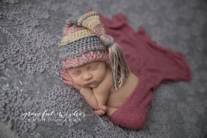 Dark Blush, Bone and Gray Tassel Hat