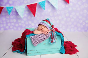 Red, Aqua, Lavender and Turquoise Tassel Hat