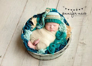 Mint, Bone, Teal and Ocean Tassel Hat