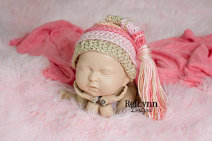 Coral, Pink, Bone and Peach Tassel Hat