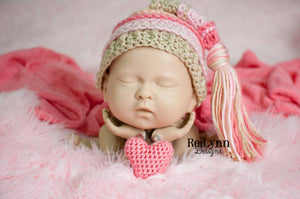 Coral, Pink, Bone and Peach Tassel Hat