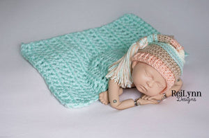 Mint, Bone, Peach and Ivory Tassel Hat
