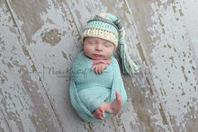 Load image into Gallery viewer, Ivory, Gray and Mint Tassel Hat
