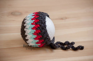 Charcoal, White, Aqua and Red Bonnet