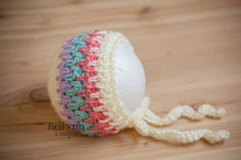 Load image into Gallery viewer, Ivory, Lavender, Aqua and Coral Bonnet
