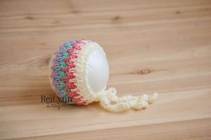 Ivory, Lavender, Aqua and Coral Bonnet