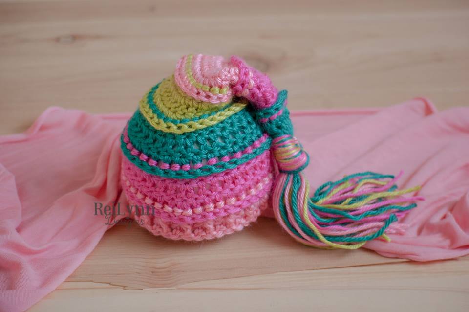 Teal, Hot Pink, Coral and Chartreuse Tassel Hat