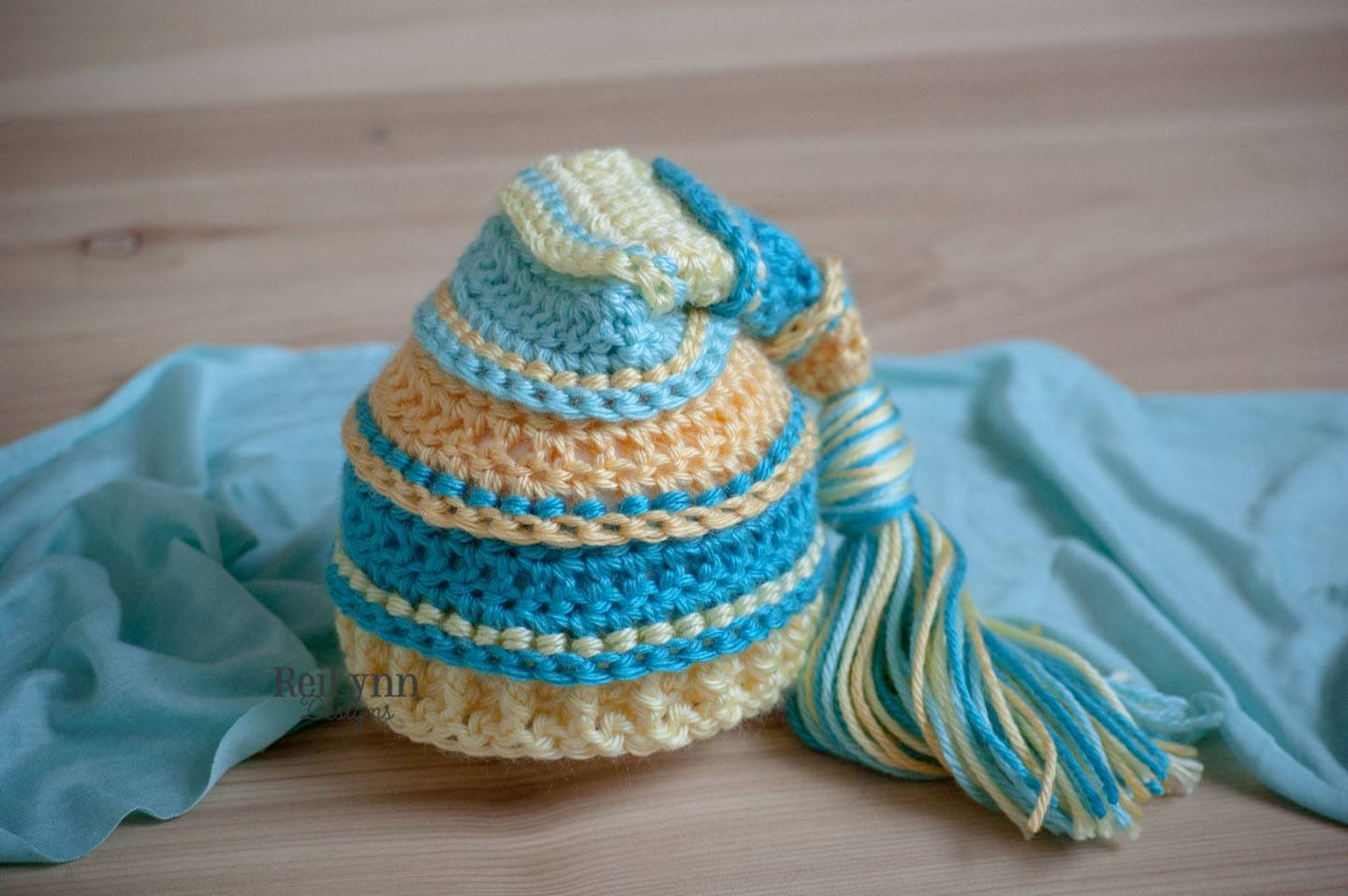 Yellow, Turquoise, Baby Maize and Aqua Tassel Hat