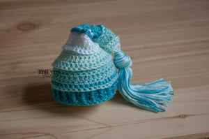 Mint, Aqua, Turquoise and White Tassel Hat