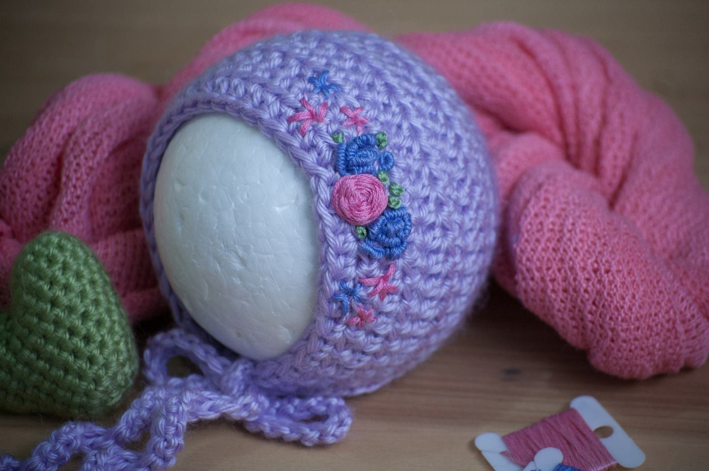Lavender, Coral and Sage Embroidered Bonnet