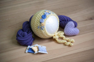 Yellow and Lavender Embroidered Bonnet