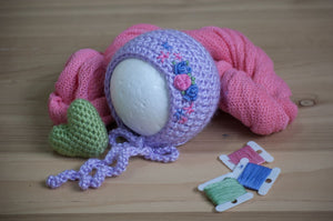 Lavender, Coral and Sage Embroidered Bonnet