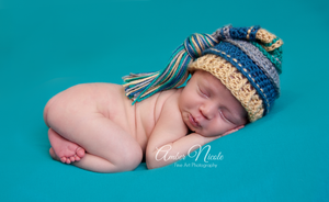 Gray, Ocean, Gold and Teal Tassel Hat