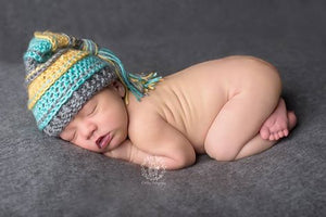 Gray, Yellow, Aqua Tassel Hat