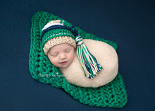 Load image into Gallery viewer, Navy, Emerald, Bone and Mint Tassel Hat
