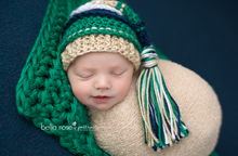 Load image into Gallery viewer, Navy, Emerald, Bone and Mint Tassel Hat
