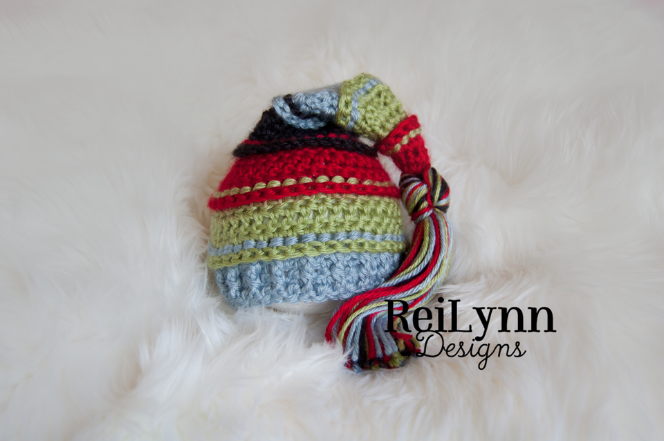 Red, Sage, Light Country Blue and Black Tassel Hat