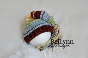 Sage, Light Country Blue, Brown and Yellow Tassel Hat