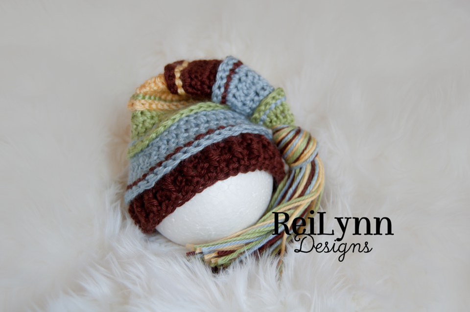 Sage, Light Country Blue, Brown and Yellow Tassel Hat