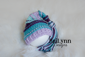 Plum, Turquoise, Lavender, and Aqua Tassel Hat