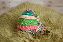 Load image into Gallery viewer, Peach, Green, Coral and Teal Tassel Hat
