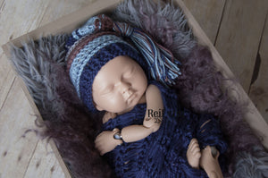Taupe, Light Country Blue, Navy and Gray Tassel Hat