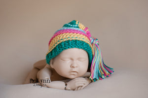 Hot Pink, Yellow, Teal, and Aqua Tassel Hat