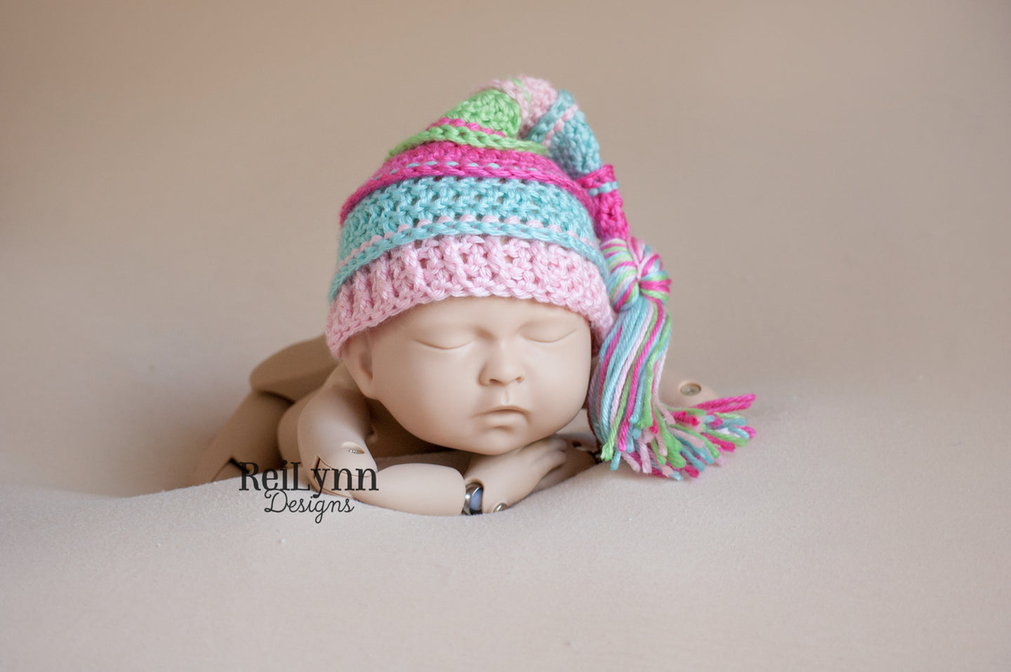 Hot Pink, Aqua, Pink and Lime Tassel Hat