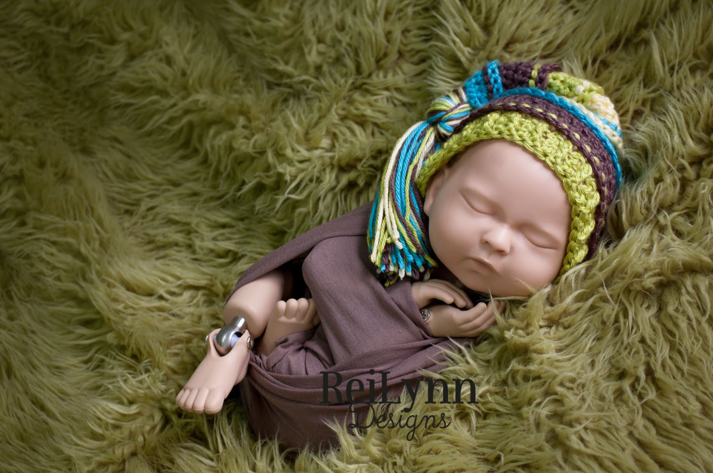 Blue, Taupe, Chartreuse, and Baby Maize Tassel Hat