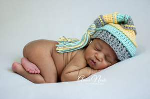 Gray, Yellow, Aqua Tassel Hat